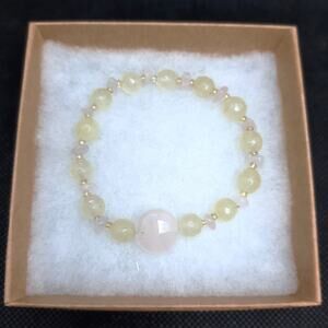 Rose Quartz Yellow Aventurine Bracelet Artisan Made Beaded Gemstone Stretch NEW